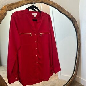 Red Calvin Klein roll-sleeve button-up M